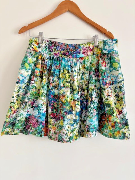 Zara Multicolour Abstract Floral Mini Skater Skirt L Monet Watercolour Garden
