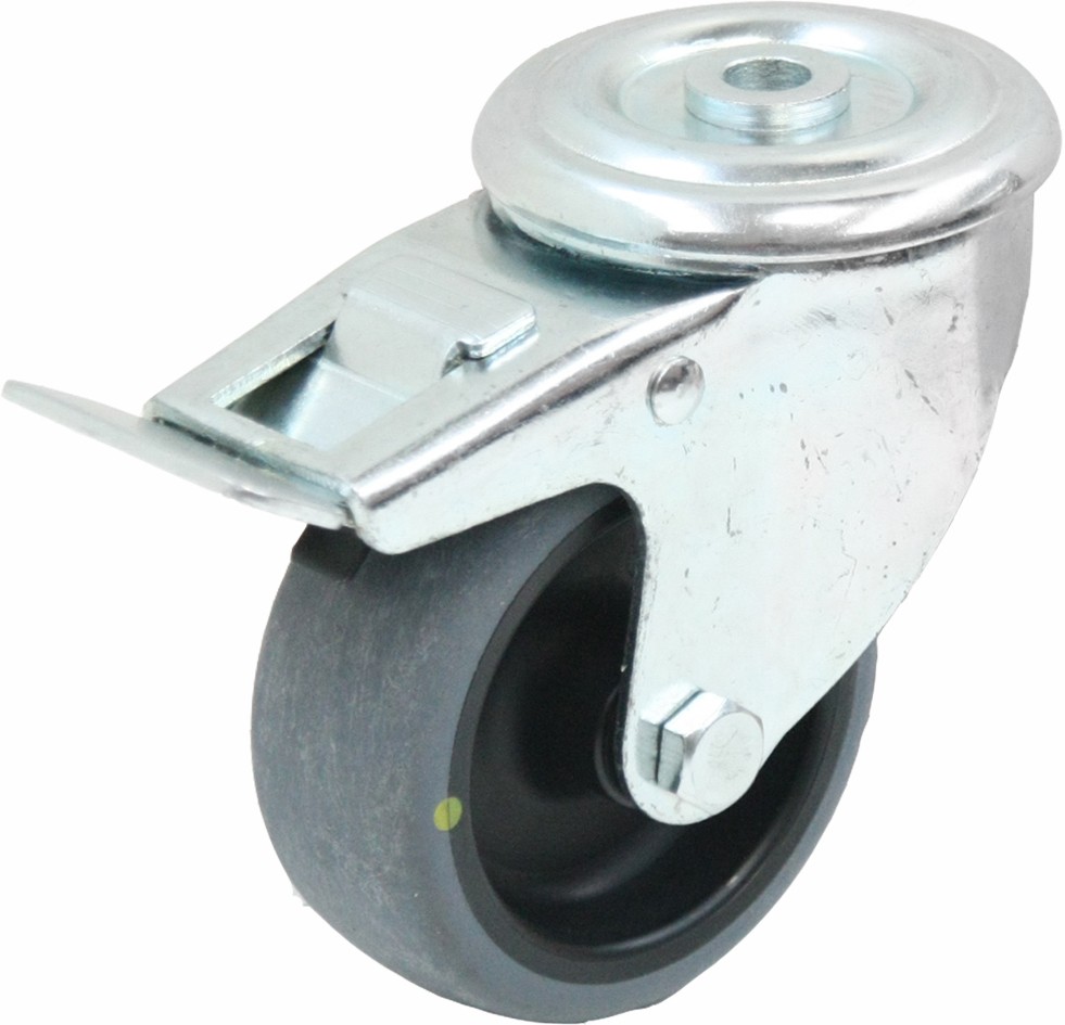 80mm swivel/brake castor with grey electrically conductive thermoplastic rubber