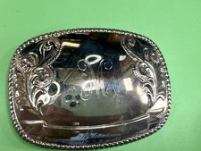 Initial Letter M Engraved on Reflective Silver Color Award Style Belt Buckle