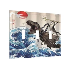 Funny Cat Dinosaur Japan Sun Ocean Wave 3 Gang Light Switch Covers Decorative...