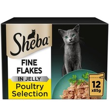 144 x 85g Sheba Fine Flakes Adult Wet Cat Food Pouches Mixed Poultry in Jelly 5.73 per kilo