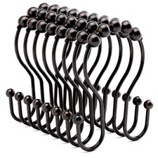 12 PCS Bronze Metal Double Shower Curtain Hooks Rings Rust Proof Hangers