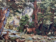 Vintage Finished BIG Needlepoint Deer in Forest