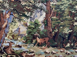 Vintage Finished BIG Needlepoint Deer in Forest