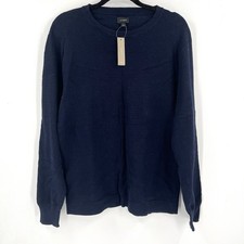J.CREW 100 Cotton Thermal Knit Sweater Navy Blue Crewneck Pullover NWT Men L