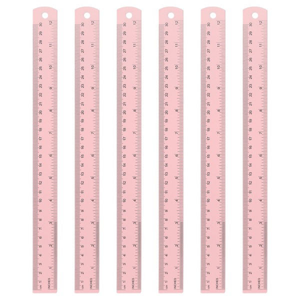 6 StüCk Gerade Lineale 30Cm Metrisch Sae Aluminium Lineale Mit Loch Pink-image