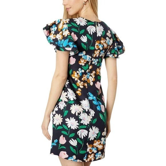 Mini vestido Kate Spade seda sarja prado floral bainha preto tamanho 4 varejo $328 - Imagem 2 de 4