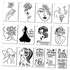 16 Pieces Women Theme Stencils Canvas Painting Stencils Floral Female Face