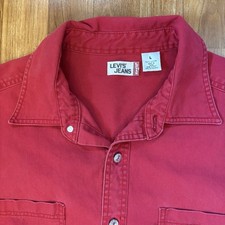 Vintage Levi  s Red Tab Shirt 90s Red Denim Metal Buttons Large Western Rodeo
