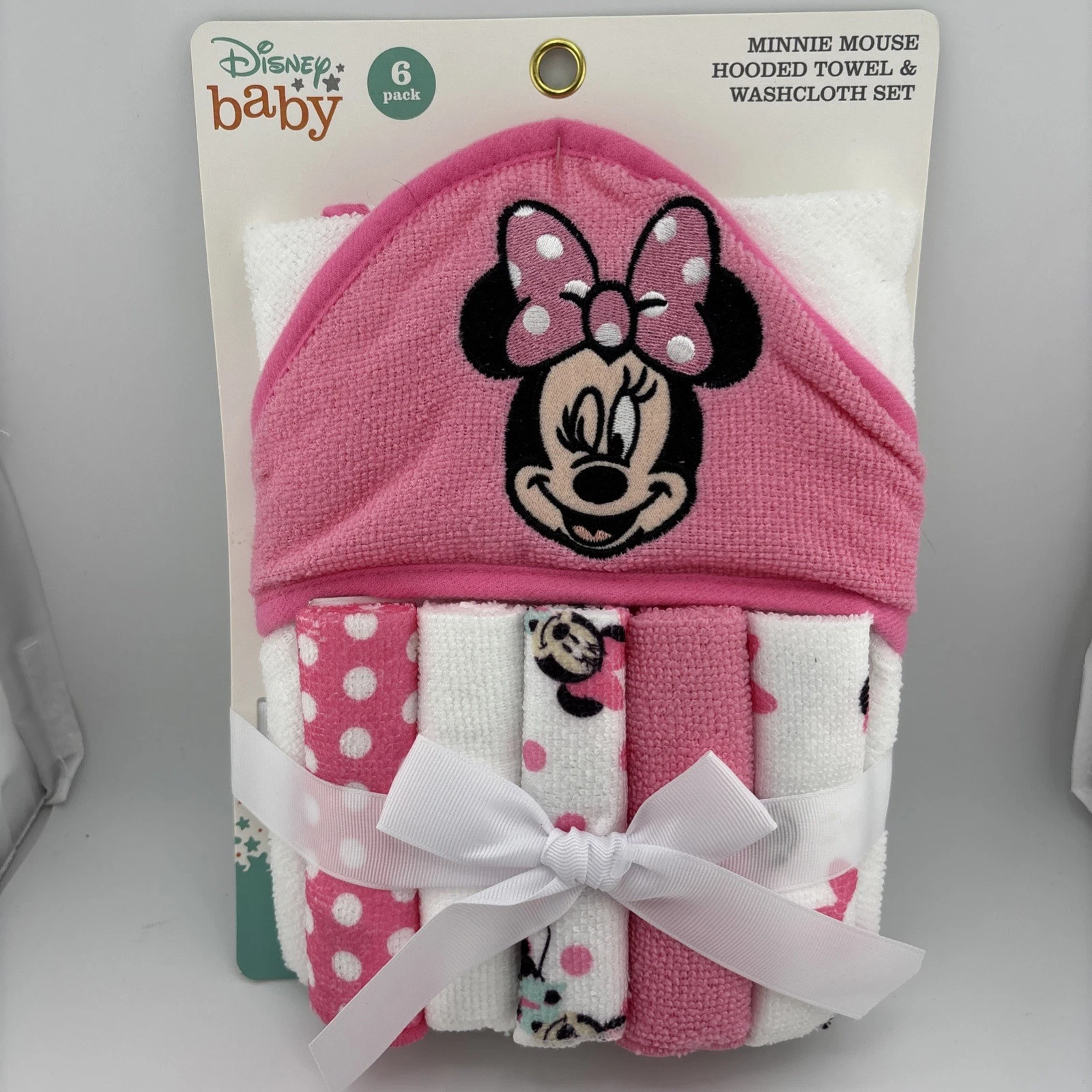 Disney Baby Girls' Minnie Mouse Hooded Towel & Washcloth Set 6 Pack NWT