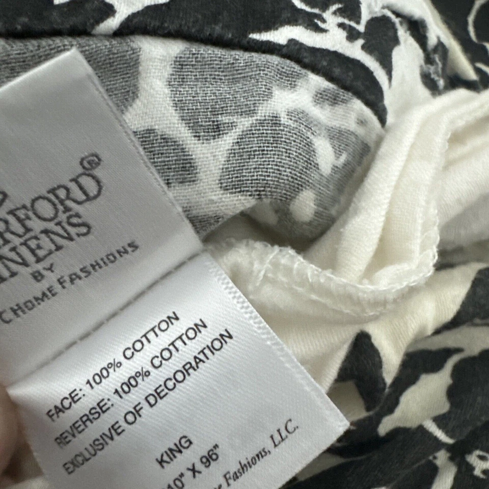 Juego de funda nórdica Waterford Linens. Damaske Negro Marfil. Foto 4 de 4