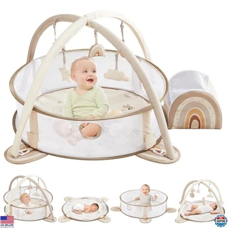 Beright 5-in-1 Rainbow Baby Gym & Play Mat with Sensory Toys & Colorful Balls