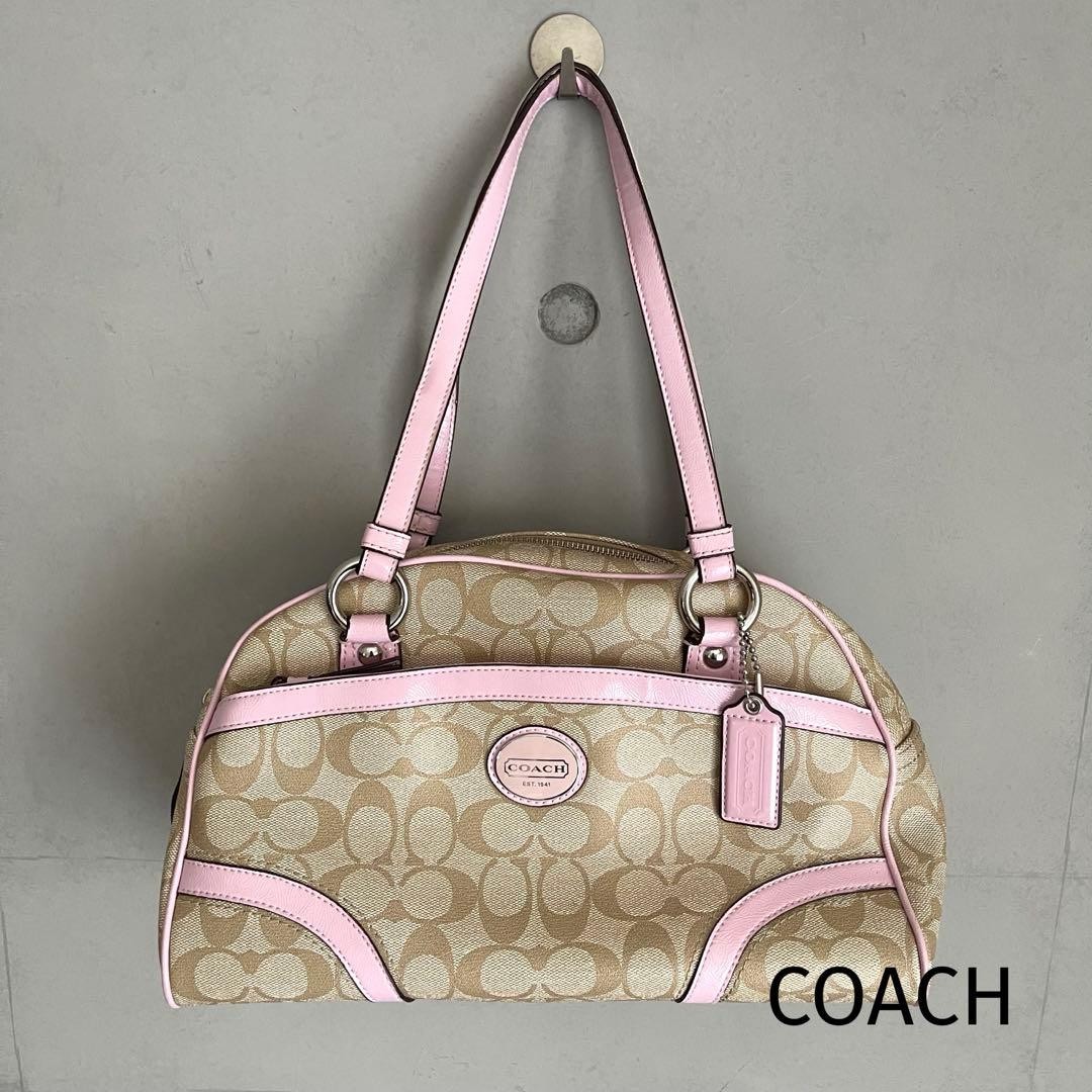 COACH Signature Mini Shoulder Bag Pink Compact Handbag Genuine Rare
