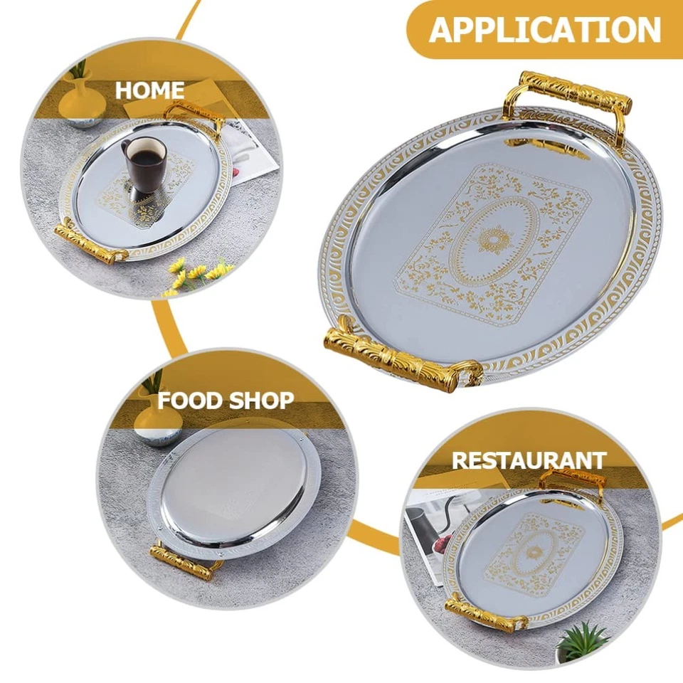 Plato Frutero Ovalado Acero Inoxidable, Bandeja Decorativa Vintage con Asas, Sui... Foto 3 de 4