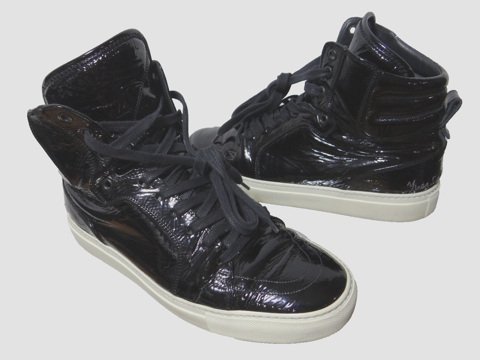 YSL - Yves Saint Laurent Hi-top Sneakers Black Patent Leather Mens 41.5 (US 8.5)