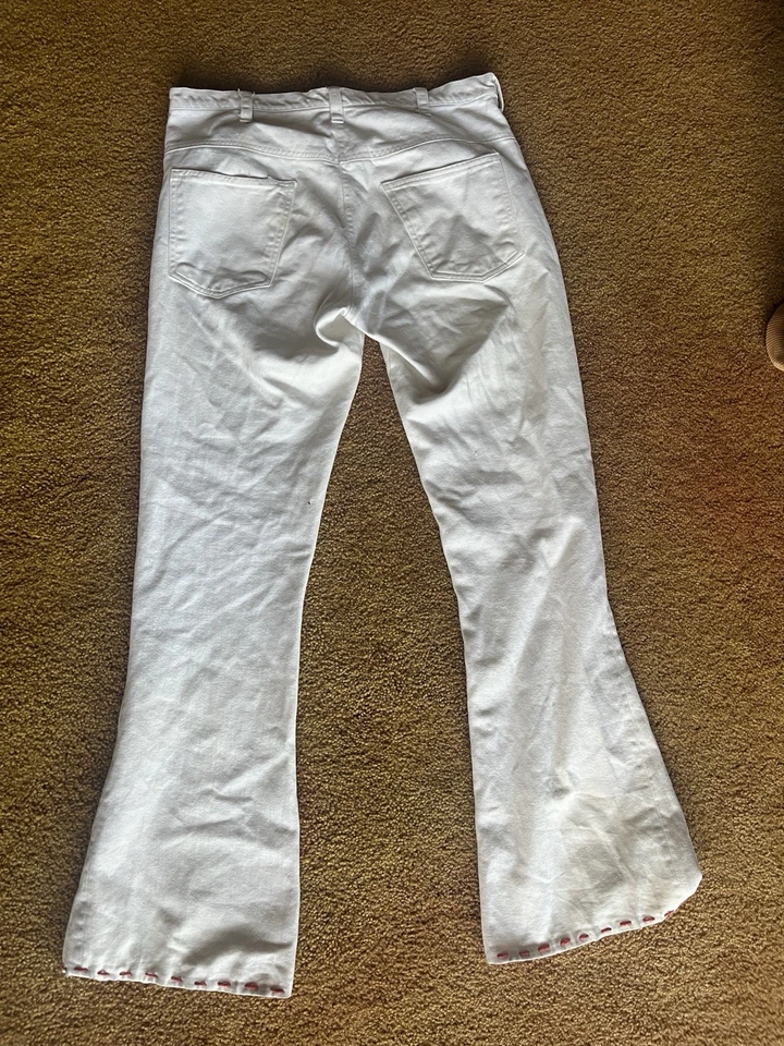 Vintage 60s/70s Handmade White Bell Bottom Flare Jeans 32X31 - Image 2 of 4