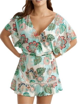 Coco Reef  Adorn Printed Lace-Trimmed Tiered Swim Dress Cover-Up Large NWT