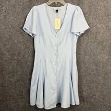 Universal Thread Fit Flare Button Front Dress Linen Short Flare Sleeve NWT
