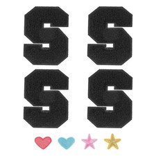 4pcs Iron on Letter Patch Chenille Letter Patches Alphabet Stickers, Black, S
