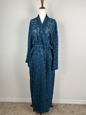 Vtg Victoria Secret Gold Label M Sheer floral silky duster teal robe Long Fairy