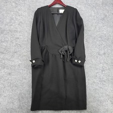 Oscar de la Renta Vintage Black Wrap Bow Dress Rhinestone Cuff ILGWU USA Size 8