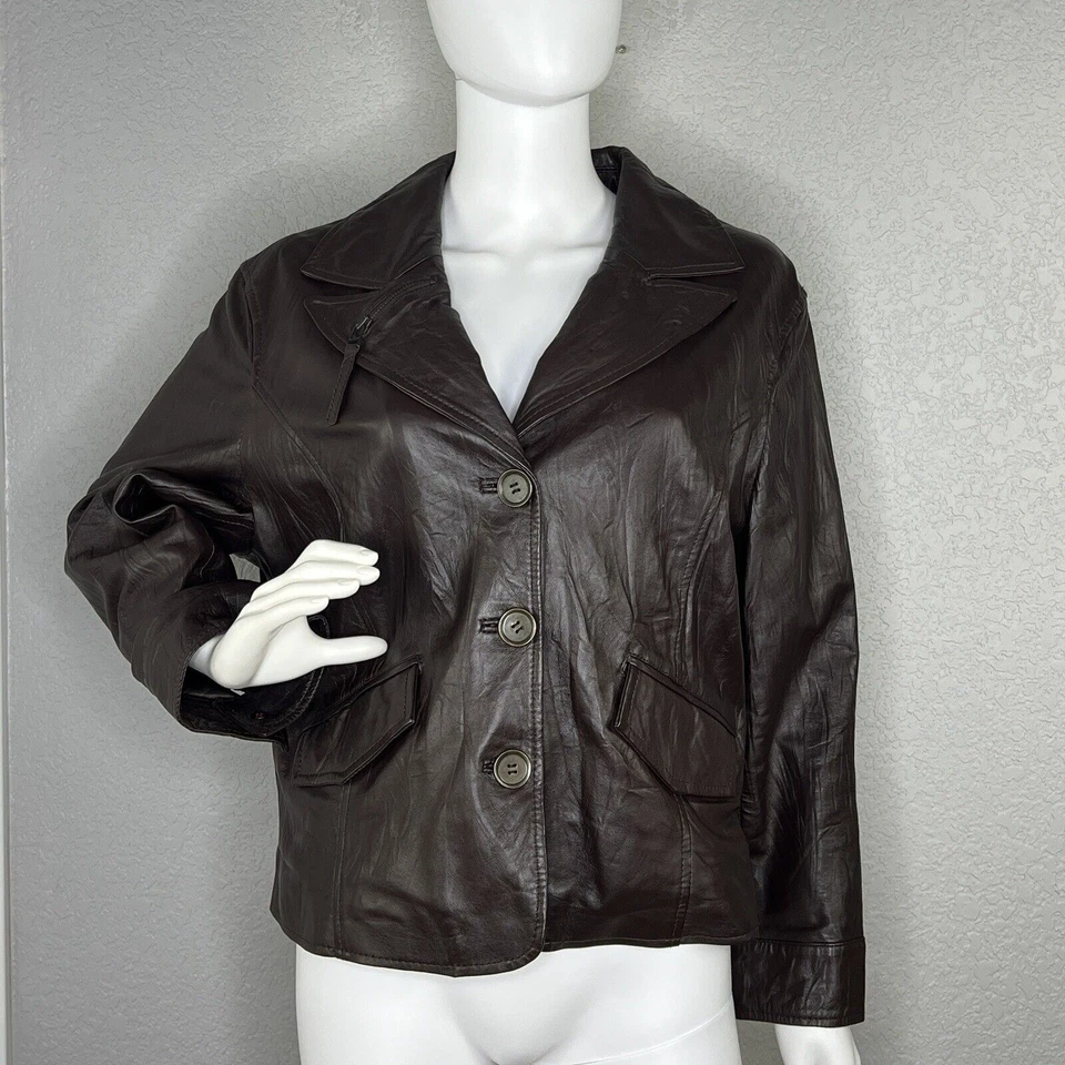Chaqueta de moto Boston Proper para mujer talla 16 de cuero genuino marrón Foto 2 de 4