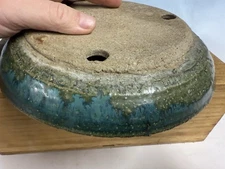 Round Blue Green Glazed  Tokoname Bonsai Tree Pot By Koyo 9 By 1 1/2”