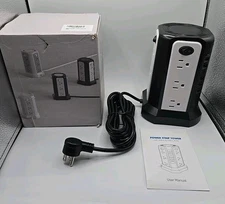 Surge Protector Power Strip Tower with 5 USB Ports Night Light 10FT Cord Black