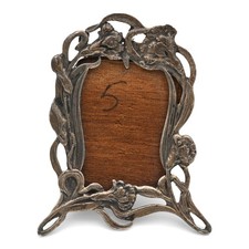 ANTIQUE ART NOUVEAU FLORAL MOTIF EASEL BACK MINI PICTURE FRAME STERLING SILVER 