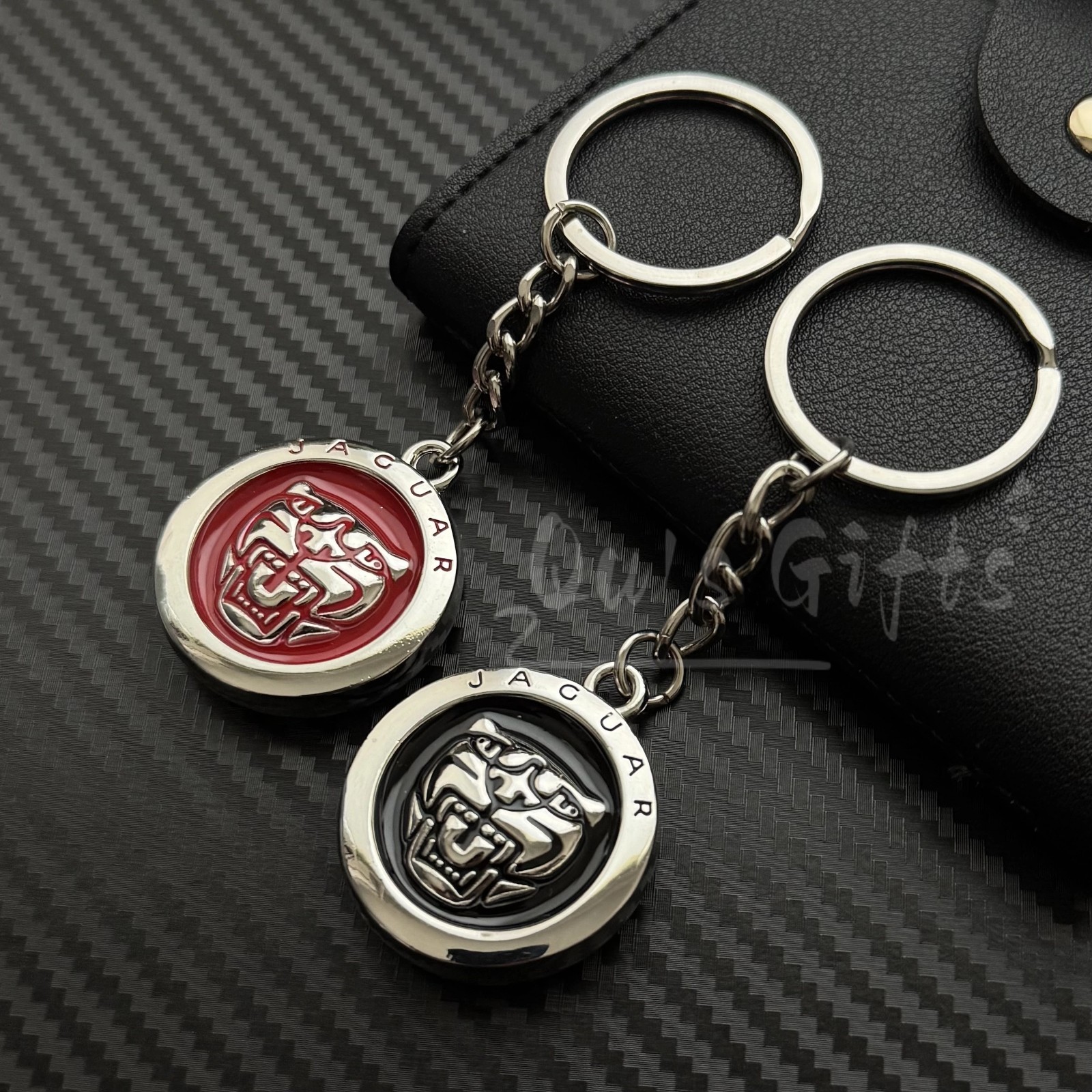 Jaguar Double-Sided Chrome Metal Keychain Black & Red 2 Color You Pick
