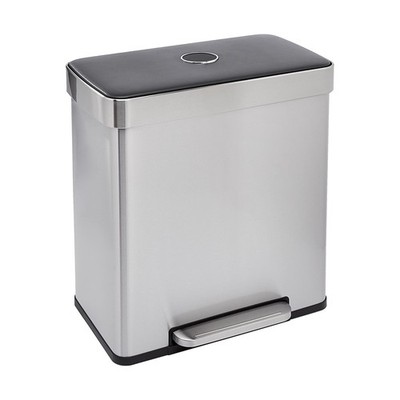 Amazon Basics Dual Compartment Recycling Trash Can with Soft-Close Lid, Finge...