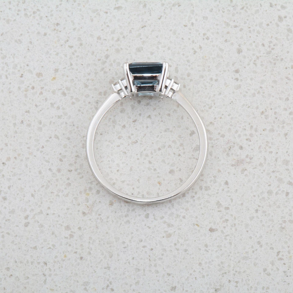 London Blue Topaz Ring Princess cut 925 sterling silver promise Ring For Women - Image 4 of 4