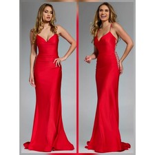 JOVANI - Spaghetti Strap Gown with Side Lace-Up Detail 