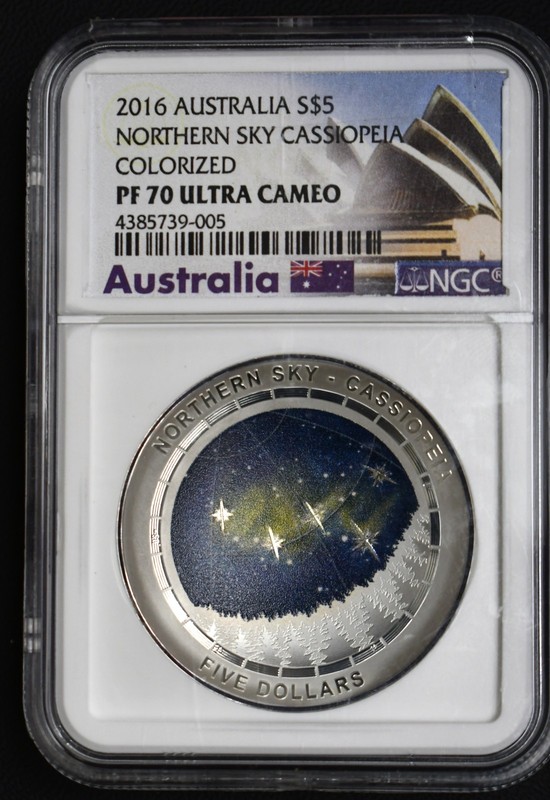 2016 Australia $5 Northern Sky Cassiopeia Colorized NGC PF70 UC 1 ozt .999