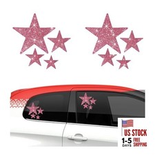 8PCS Bling Car Stickers, Crystal Rhinestone Decals, Shiny Star Rose Red