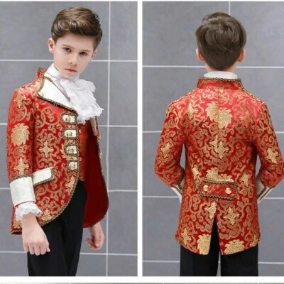 Kind Jungen 3 Teile Anzug Blazer Weste Hose Mittelalterlich Prinz Kostüm - Bild 1 von 4
