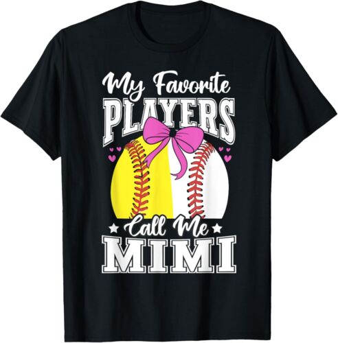 Baseball Grandma Favorite Softball Baseball Players Mimi Bow T-Shirt