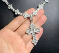 3.00 Ct Round Cut Natural Moissanite Men's Cross Pendant in 925 Sterling Silver