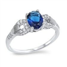 Oval Blue CZ Solitaire Wedding Ring 925 Sterling Silver Band Sizes 4-12