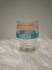 Vintage MCM Anchor Hocking Juice Glasses Pink Aqua ~ Ribbon Pastel  3 3/8”