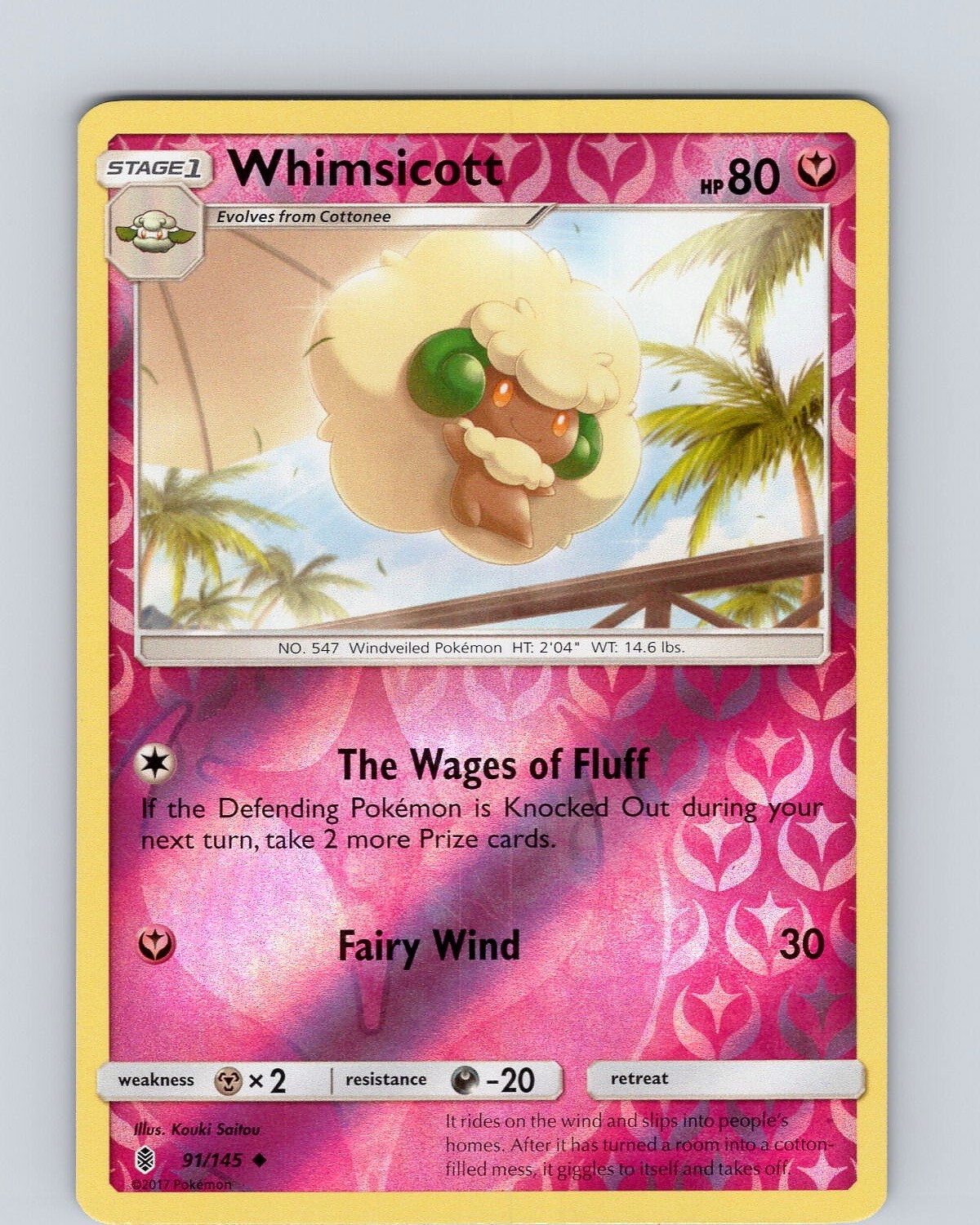 Pokemon Whimsicott S&M Guardians Rising 91/145 Reverse Holo Uncommon Card LP-NM