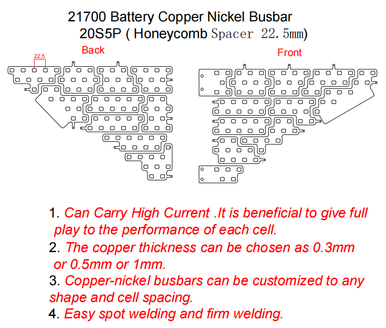20S5P PURE Copper Busbar 21700 Battery Copper Nickel Sheet Spot