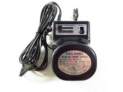 Philmore AC Adapter Adjustable 3V to 12V 60Hz 6W Output 3-4.5-6-7.5-9 12V BE-226