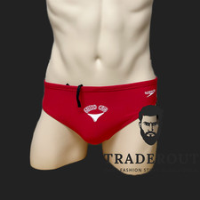 H.E.Arts SPEEDO CLUB logo custom print Men speedo red swim brief size 32 34 36