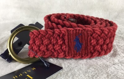 ⭐︎⭐︎ Polo Ralph Lauren Belt Mens Medium Red Braided Double O-Ring