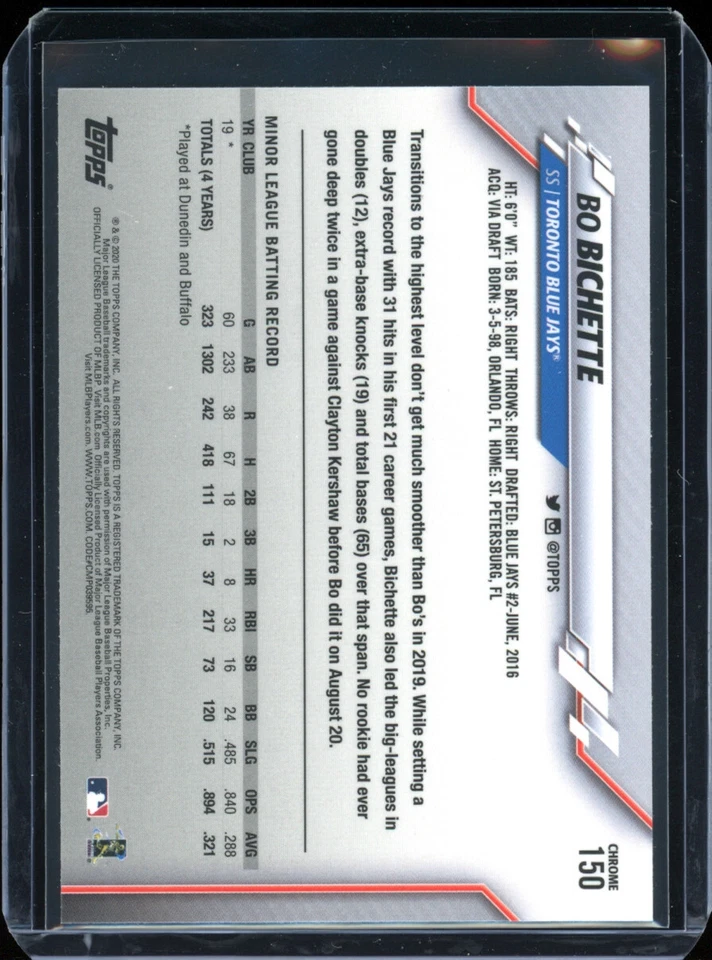 2020 Topps Chrome BO BICHETTE rookie rc #150 blue jays MINT! - Image 2 of 2