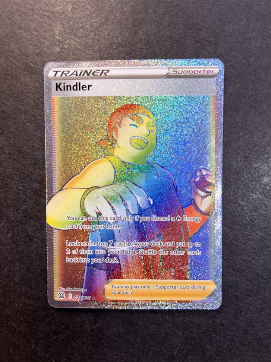 kindler pokemon card value 143/172 - Brilliant Stars Evolves from null Rules You can use this card only if you discard a Fire Energy card from your hand Pokemon Trainer Kindler Rainbow 179/172