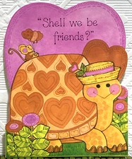 Vintage Valentine Card 4 x 5 Single Shell We Be Friends Tortoise Mouse Hearts