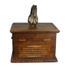 Cheval Frison I Urne En Bois Avec Une Statue En Bronze Froid Art-Chien