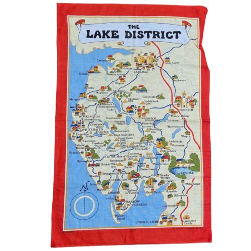 English Lake District Tea Towel Made in England Cotton Map Design - Picture 1 of 11